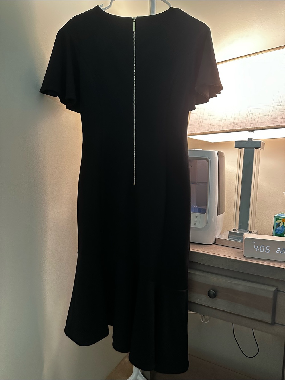 Calvin Klein Black Midi Dress with Flutter Sleeves